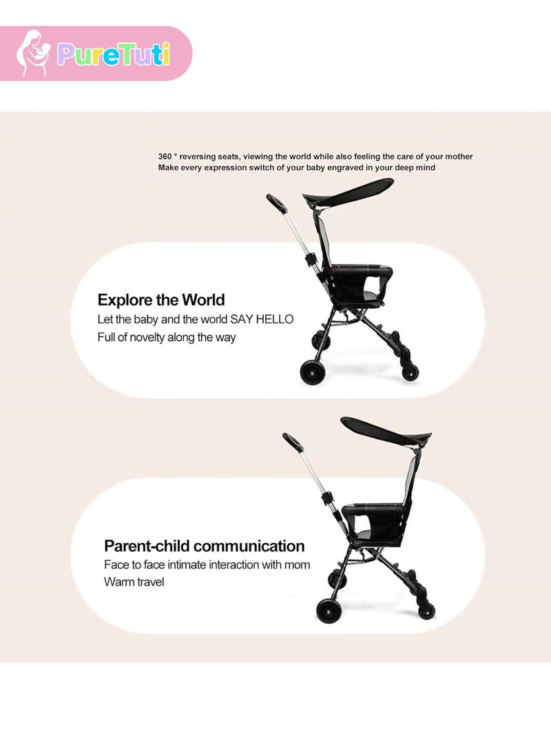 PureTuti Baby Stroller Professional Foldable 4 Wheels Ergonomic Adjustable Infant Carriage for 1 to 6 Years Old, Portable Folding Lightweight Baby Stroller Compact Stroller Airplane Travel Newborn must haves,Nursery (pink) - Image 4