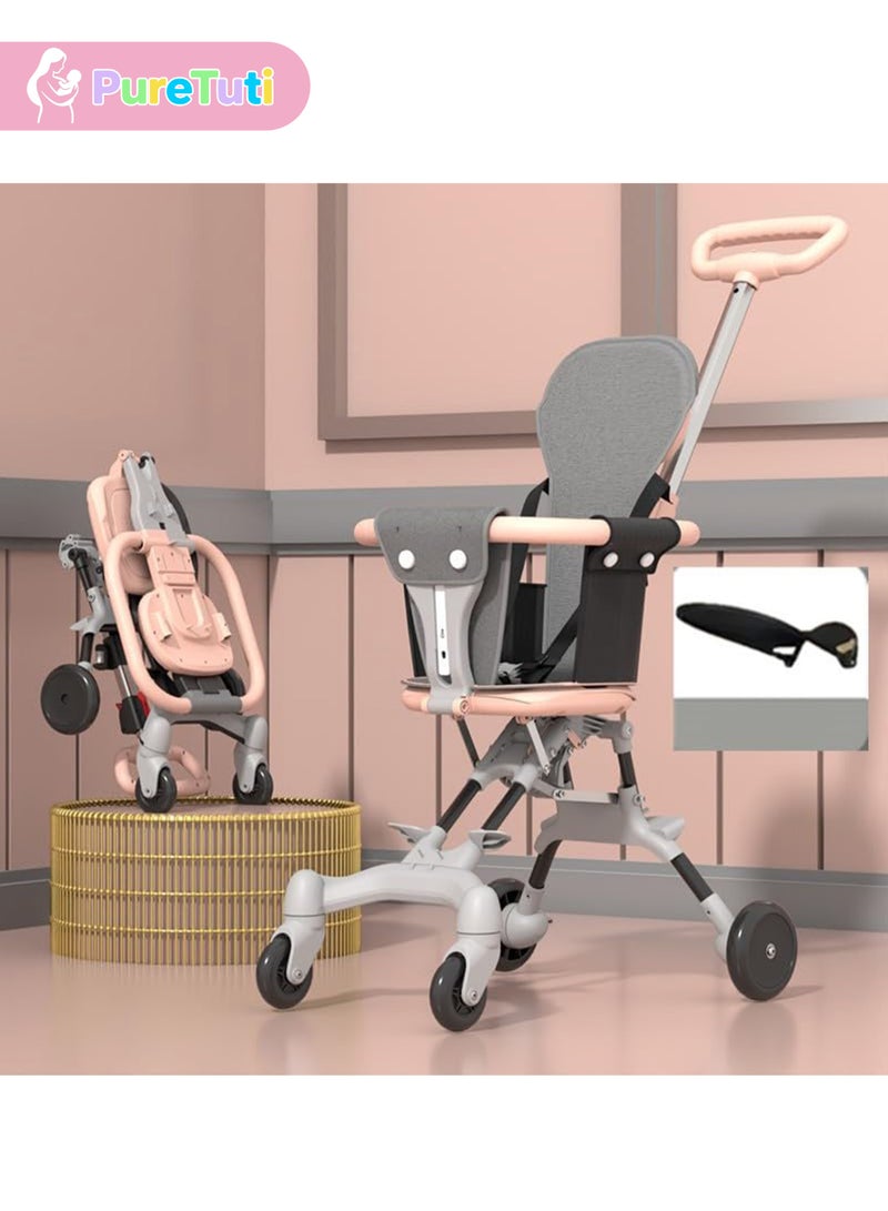 PureTuti Baby Stroller Professional Foldable 4 Wheels Ergonomic Adjustable Infant Carriage for 1 to 6 Years Old, Portable Folding Lightweight Baby Stroller Compact Stroller Airplane Travel Newborn must haves,Nursery (pink) - Image 2