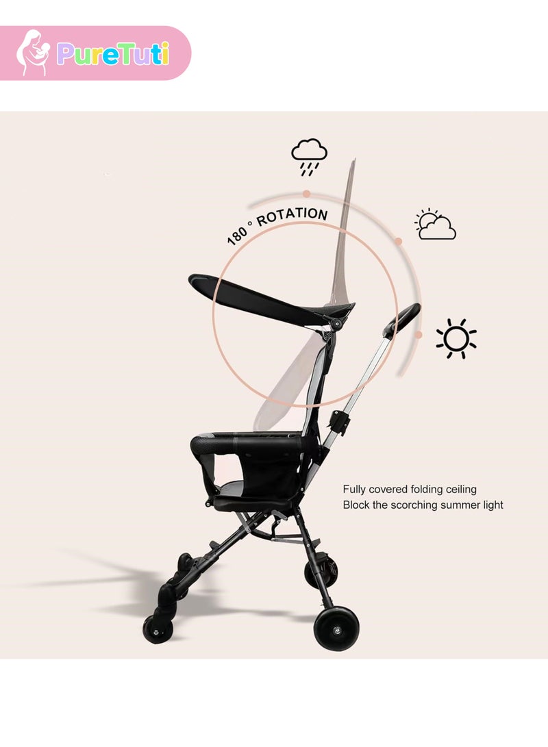 PureTuti Baby Stroller Professional Foldable 4 Wheels Ergonomic Adjustable Infant Carriage for 1 to 6 Years Old, Portable Folding Lightweight Baby Stroller Compact Stroller Airplane Travel Newborn must haves,Nursery (pink) - Image 5