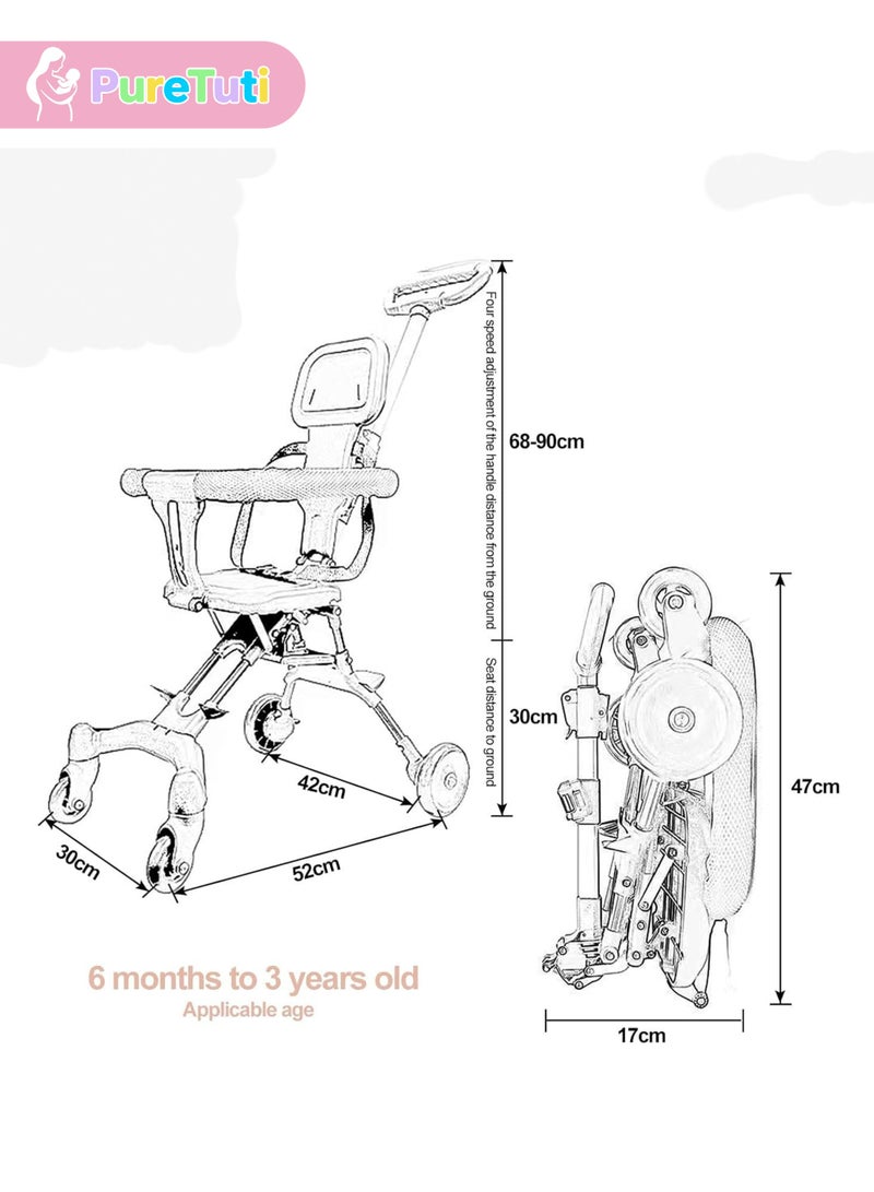 PureTuti Baby Stroller Professional Foldable 4 Wheels Ergonomic Adjustable Infant Carriage for 1 to 6 Years Old, Portable Folding Lightweight Baby Stroller Compact Stroller Airplane Travel Newborn must haves,Nursery (pink) - Image 3