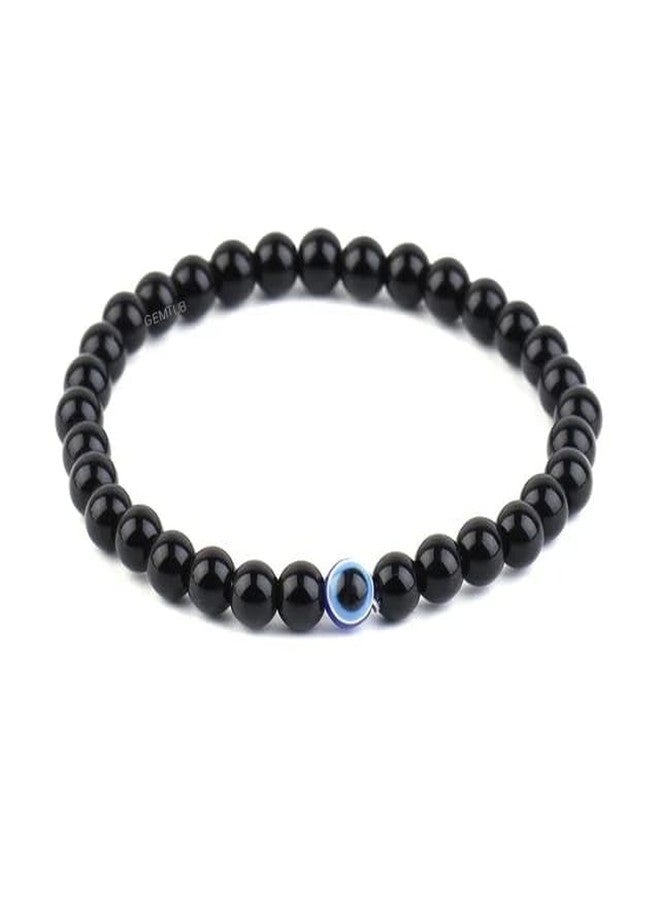 GEMTUB Natural Handcrafted Black Tourmaline Bracelet with Evil Eye for Negativity Removal Protect from Evil Eye for Men and Women (Bead Size 6MM) with - Image 5