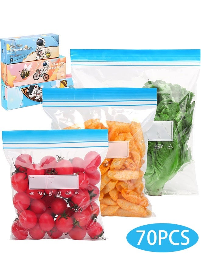 Freezer Bags, 70 Pcs Reusable Zip Lock Sandwich Bags, 3 Sizes Ziplock Food Storage Bags for Fruits, Meat, Grains, Vegetables, Candies - Image 1