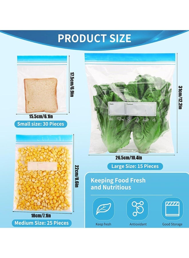 Freezer Bags, 70 Pcs Reusable Zip Lock Sandwich Bags, 3 Sizes Ziplock Food Storage Bags for Fruits, Meat, Grains, Vegetables, Candies - Image 2