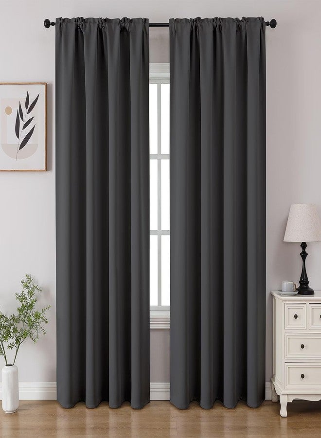 CUCRAF Blackout Curtains Room Darkening Window Curtain Panels, Rod Pocket Thermal Insulated Solid Drapes for Bedroom Living Room, Set of 2 Panels. 52 x 84 inch, Dark Grey