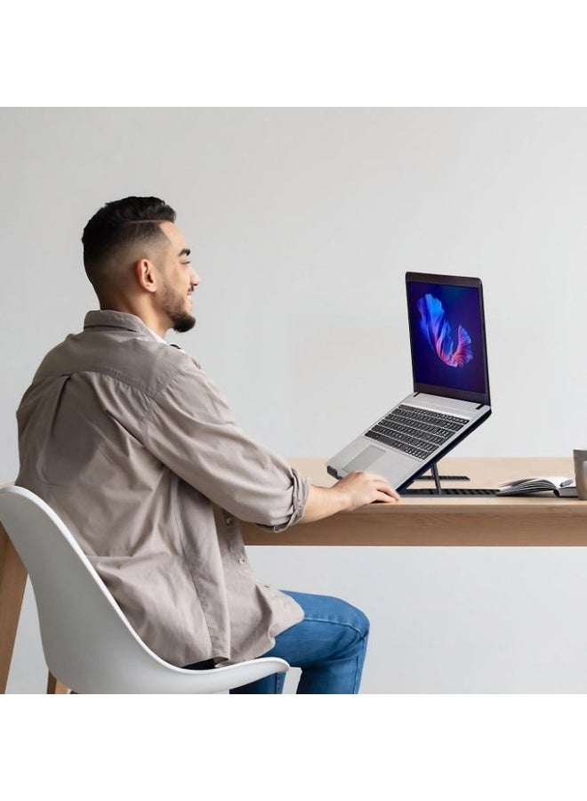 حامل كمبيوتر محمول قابل للطي معدن باللون الاسود - Image 1