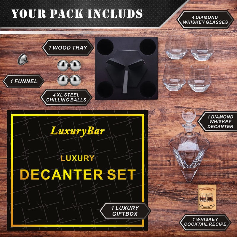 LuxuryBar طقم زجاجات ويسكي ماسي من LuxuryBar للرجال مع كرة التبريد وصينية، طقم زجاجات ويسكي موزع مشروبات، هدايا ويسكي للرجال - Image 5