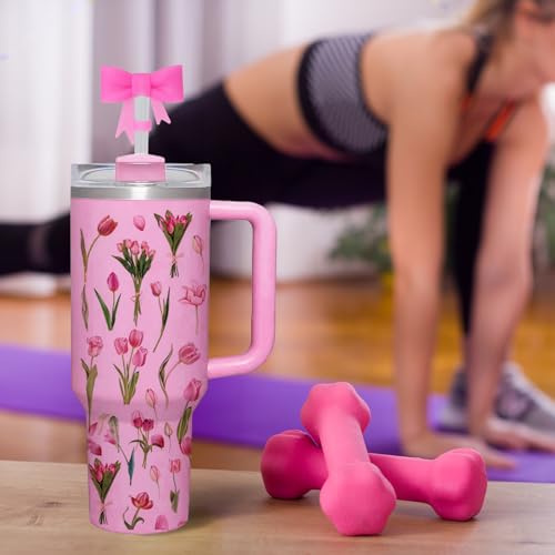 LUHOHI Waterproof Stickers for Stanley Cup- Including 2 Pcs Bow Straw Covers Topper 6pcs Flowers Stickers Decals for Stanley Cup Love Shack Fancy Tumblers Water Bottle Accessories Tulip-red - Image 5