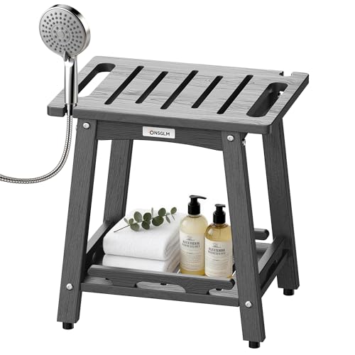ONSGLM Shower Bench Seat, Non-Slip Shower Benches for Inside Shower to Sit on, HDPE Waterproof Shower Stool for Shaving Legs, Shower Chair with Adjustable Feet for Bathroom, Indoor/Outdoor Use, Grey - Image 1