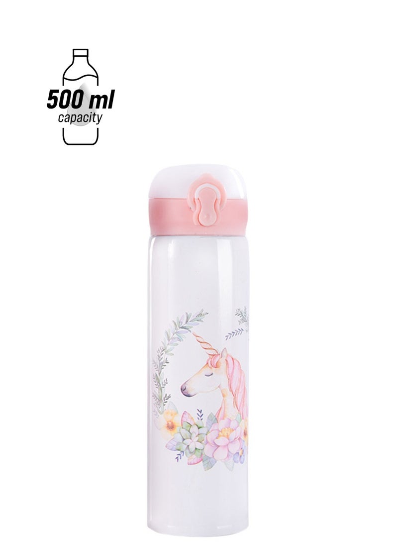 Stainless Steel Printed Water Bottle White/Pink/Green 500ml