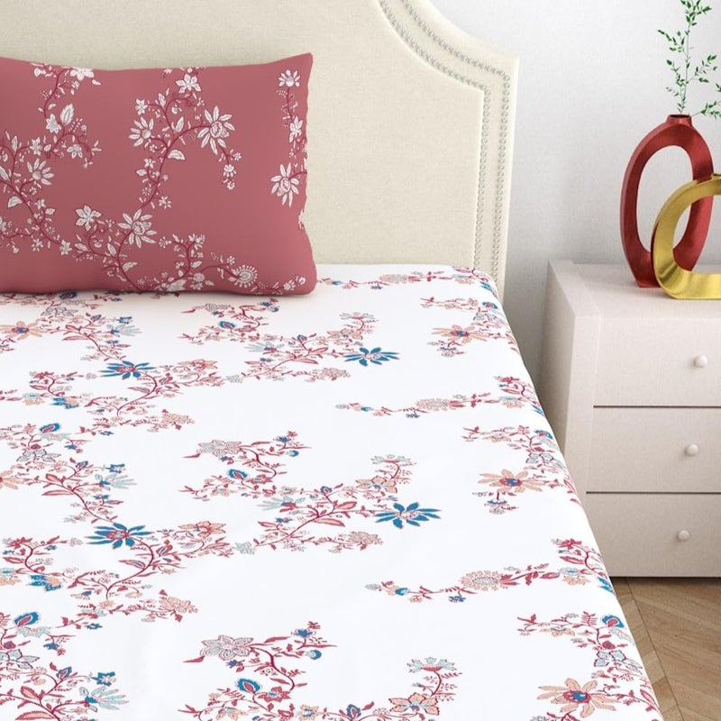 Home Ecstasy 100% Cotton Single Bedsheet with 1 Pillow Cover - (Size 59 x 87 inches, 140 TC, Colour - Red) - Image 4