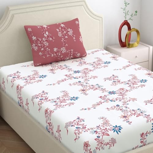 Home Ecstasy 100% Cotton Single Bedsheet with 1 Pillow Cover - (Size 59 x 87 inches, 140 TC, Colour - Red) - Image 2