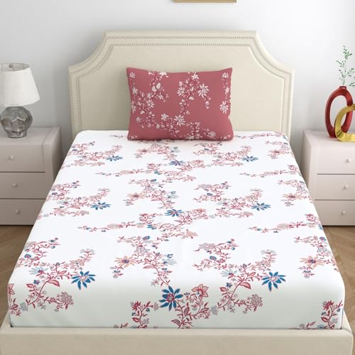 Home Ecstasy 100% Cotton Single Bedsheet with 1 Pillow Cover - (Size 59 x 87 inches, 140 TC, Colour - Red) - Image 3