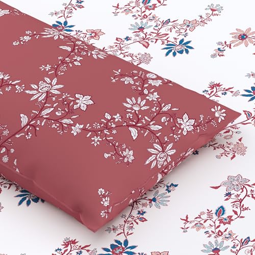 Home Ecstasy 100% Cotton Single Bedsheet with 1 Pillow Cover - (Size 59 x 87 inches, 140 TC, Colour - Red) - Image 1