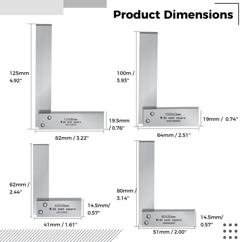 4 قطع من أداة قياس مربع المهندس من الفولاذ الكربوني مجموعة مربع الميكانيكي - Image 4