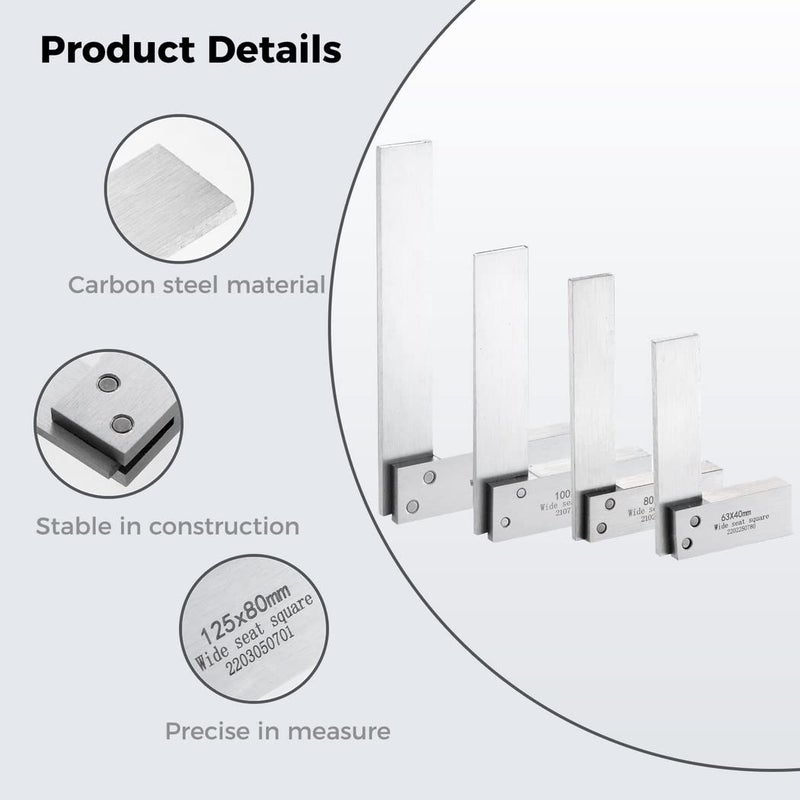 4 قطع من أداة قياس مربع المهندس من الفولاذ الكربوني مجموعة مربع الميكانيكي - Image 3