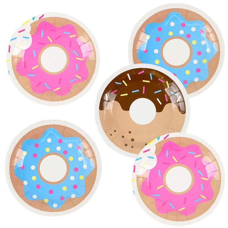 Pandecor 50 Pcs Donut 7 Inch Disposable Paper Dessert Plates for Donut Birthday Party Decoration donut