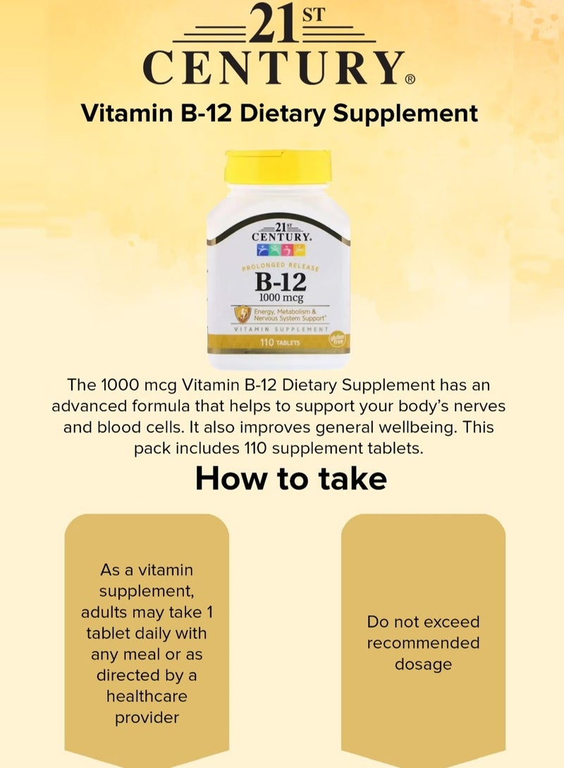 21st CENTURY Original Prolonged Release B-12 1000 mcg Vitamin Supplement - 110 Tablets  - Image 3
