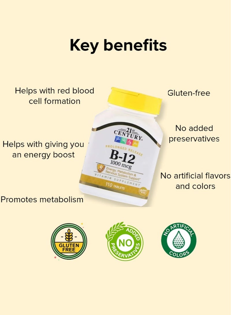 21st CENTURY Original Prolonged Release B-12 1000 mcg Vitamin Supplement - 110 Tablets  - Image 4