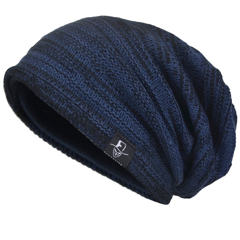 VECRY Men's Slouch Beanie Skull Cap Long Baggy Hip-Hop Winter Summer Hat (Twill-Navy) - Image 4