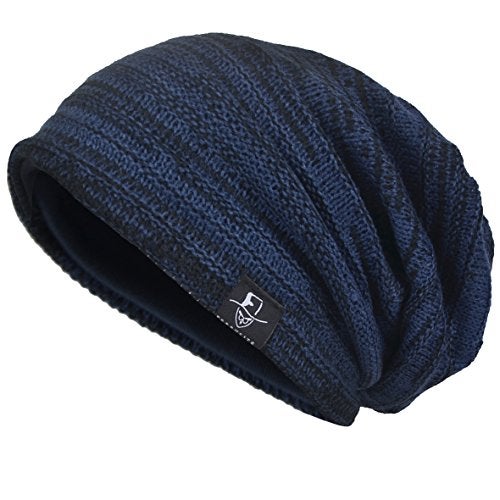 VECRY Men's Slouch Beanie Skull Cap Long Baggy Hip-Hop Winter Summer Hat (Twill-Navy) - Image 1