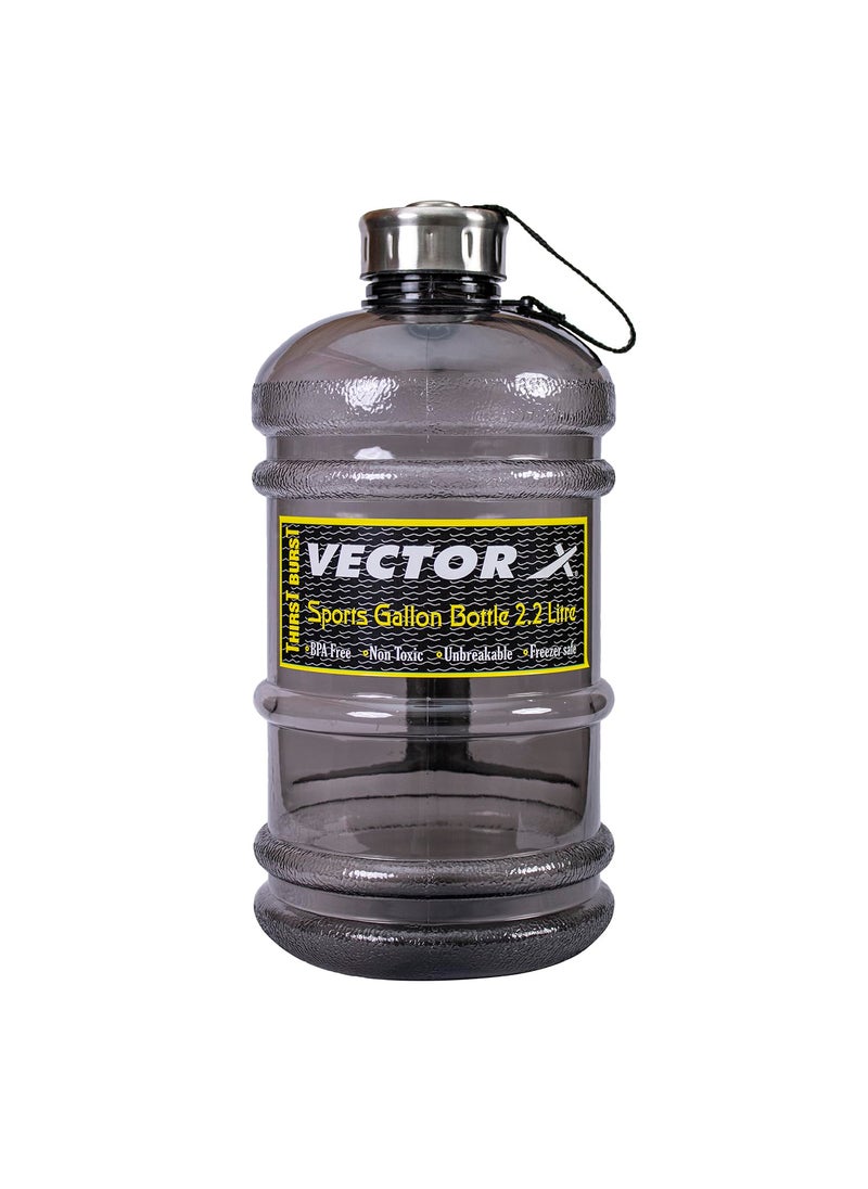 Vector X - Vector X Sports Water Bottle for Gym, Protein Shaker Bottle, Gallon Water Bottle (2.2 LTR) BPA-Free, Unbreakable, Freezer Safe (Black) - Image 1