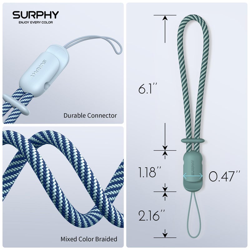 SURPHY 2 Pack Phone Lanyard for Cellphone Case, Phone Wrist Strap for Case, Cellphone Strap with 2-Color Braided, Charm Wrist Lanyard for Women and Men, Cloud Blue & Green - Image 3