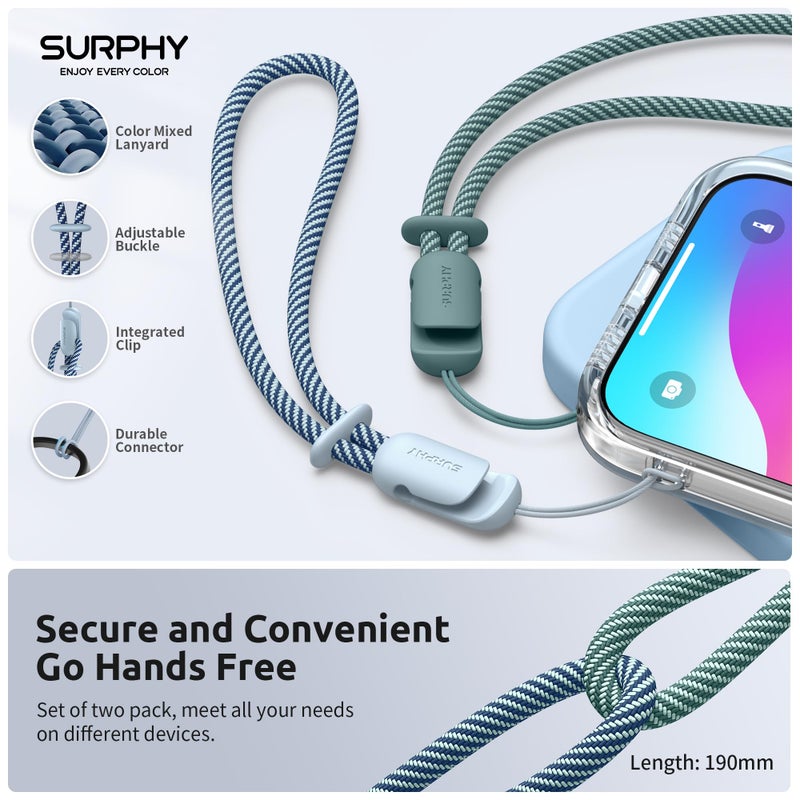SURPHY 2 Pack Phone Lanyard for Cellphone Case, Phone Wrist Strap for Case, Cellphone Strap with 2-Color Braided, Charm Wrist Lanyard for Women and Men, Cloud Blue & Green - Image 2