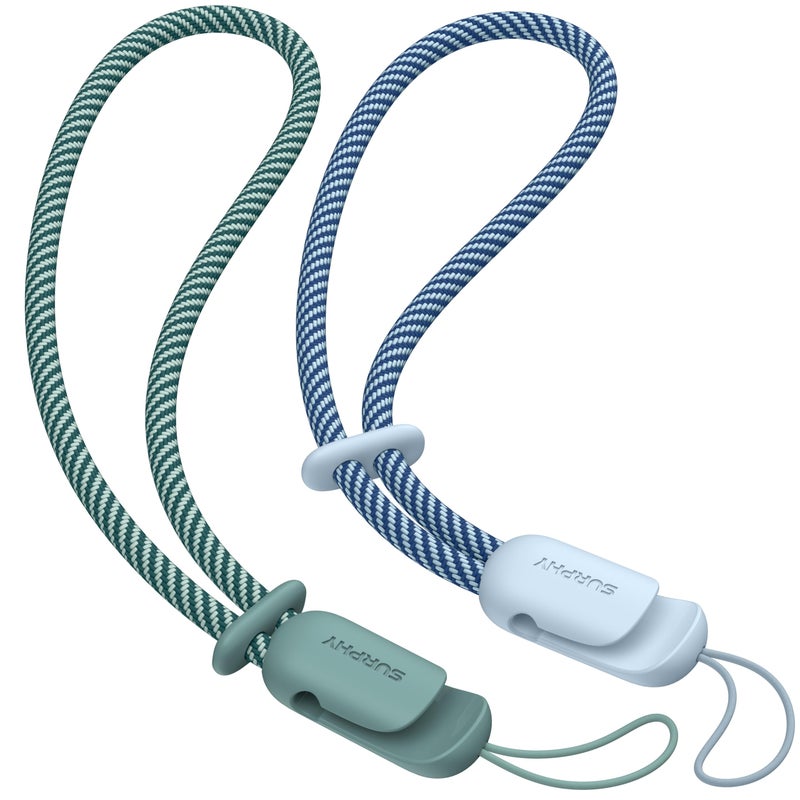 SURPHY 2 Pack Phone Lanyard for Cellphone Case, Phone Wrist Strap for Case, Cellphone Strap with 2-Color Braided, Charm Wrist Lanyard for Women and Men, Cloud Blue & Green - Image 1