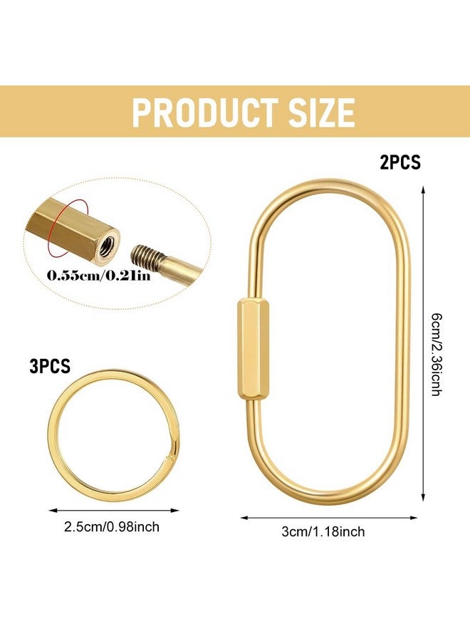 PALAY¬Æ 2Pcs Loop Buckles 2.36 inch Screw-lock Oval Carabiners Connection Lock Golden Copper Twist Lock D-Ring Multipurpose Carabiner Locks for Hanging & Securing, with 4 Keyring - Image 2