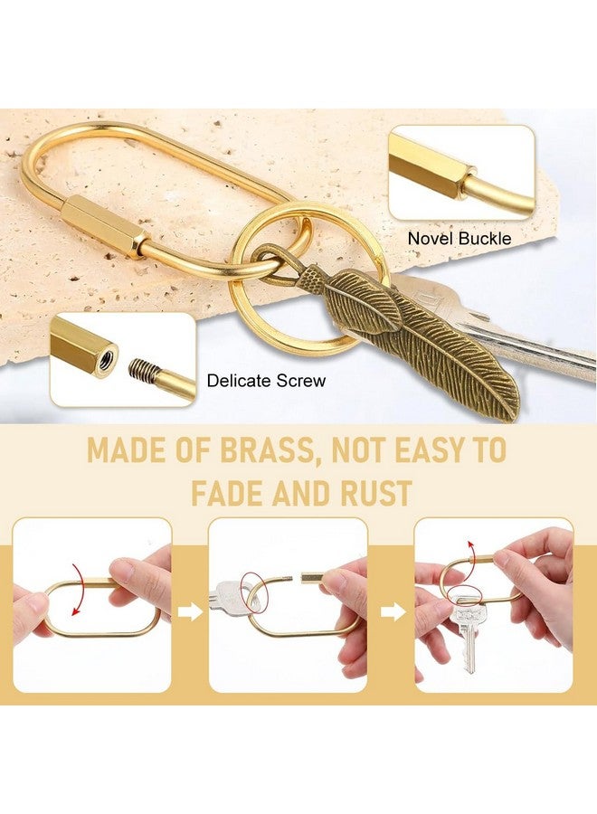 PALAY¬Æ 2Pcs Loop Buckles 2.36 inch Screw-lock Oval Carabiners Connection Lock Golden Copper Twist Lock D-Ring Multipurpose Carabiner Locks for Hanging & Securing, with 4 Keyring - Image 3