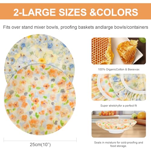 BERBAM Reusable Bowl Covers for Bread Proofing（2 Large）- Cotton Beeswax Bowl Covers Reusable with Elastic Rim, Sourdough Bowl Cover for Food Storage and Food Preservation (10INCH) - Image 2