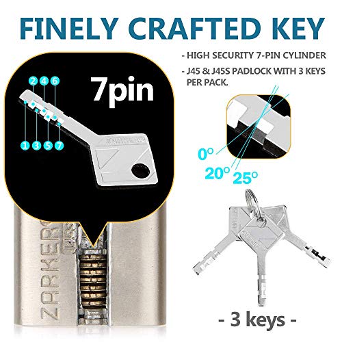 Zarker J45S keyed Padlock, Heavy Duty Stainless Steel Shackle Lock, 3 Keys, Waterproof and Rustproof Storage, Warehouses, Garage, Outdoors, 1-Pack - Image 5