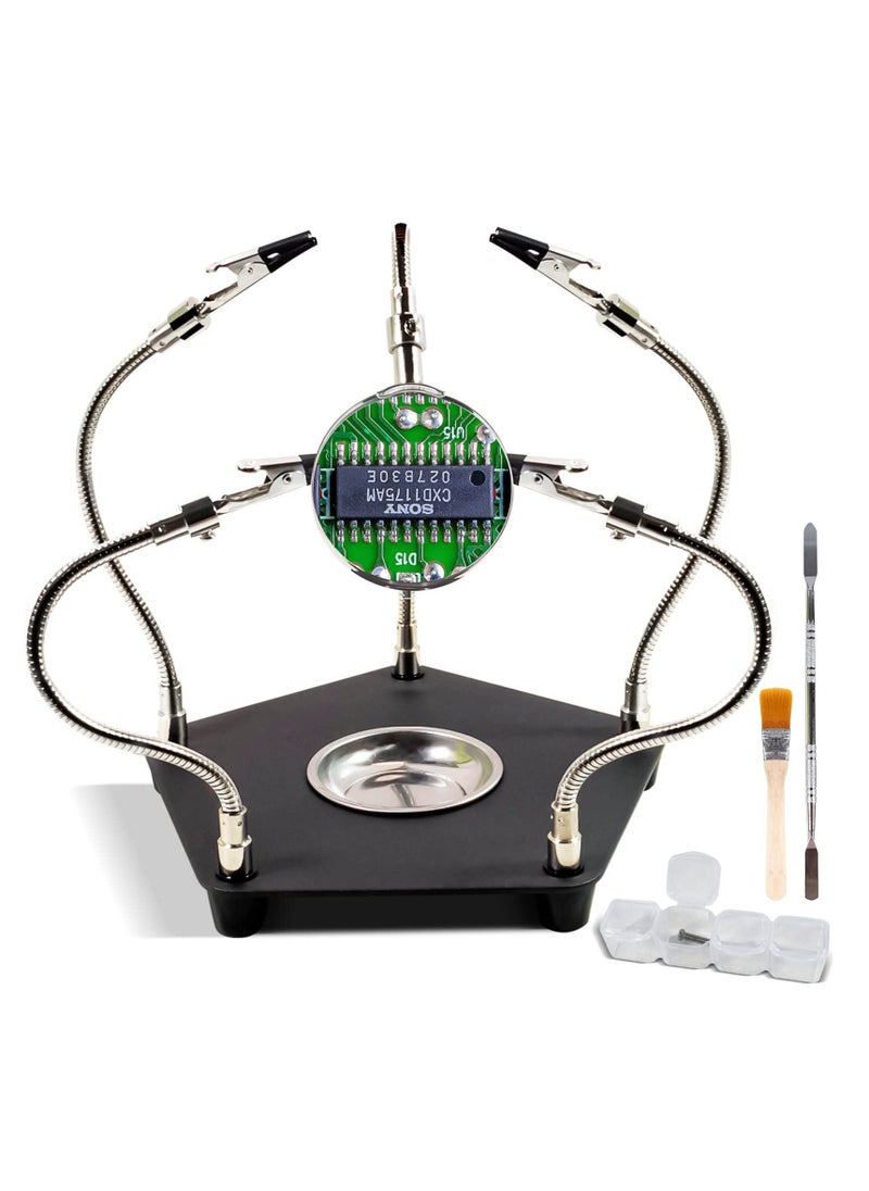 Soldering Station Helping Hands with Magnifying Glass, Third Hand Solder Tool PCB Holder, Heavy Duty Base Plate, Four Flexible Arms for Soldering and Electronic Repair - Image 1