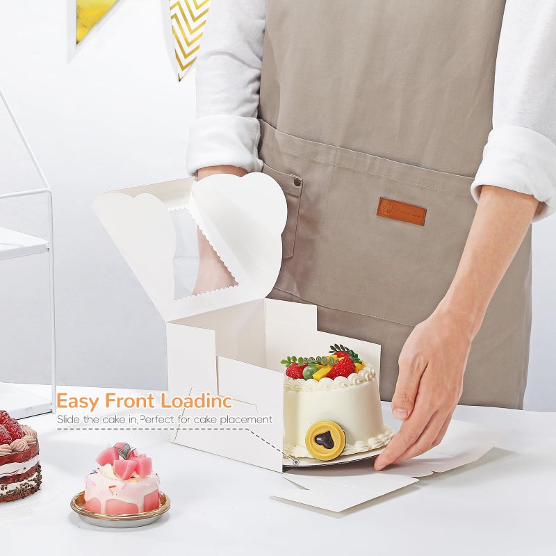 EQOREIIN 4pcs 6 Inch Cake Boxes with Sticks and Boards for Cookies, Small Cakes, Mini Desserts, Bento, and Bakery, Cupcake Box for Birthday, Party, Wedding, Mother's Day, Christmasï¼ˆ6x6x5 inchï¼‰ - Image 2