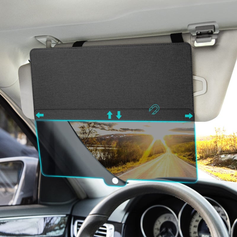 NAZZO Sun Visor Extender for Car, Sun Blocker with PC Sunshade Lens, Magnetic Mounting Adjustable Position, Protect from Glare, UV Rays, Snow Blindness for Safe Driving, Universal for Car, SUV (Black) - Image 1
