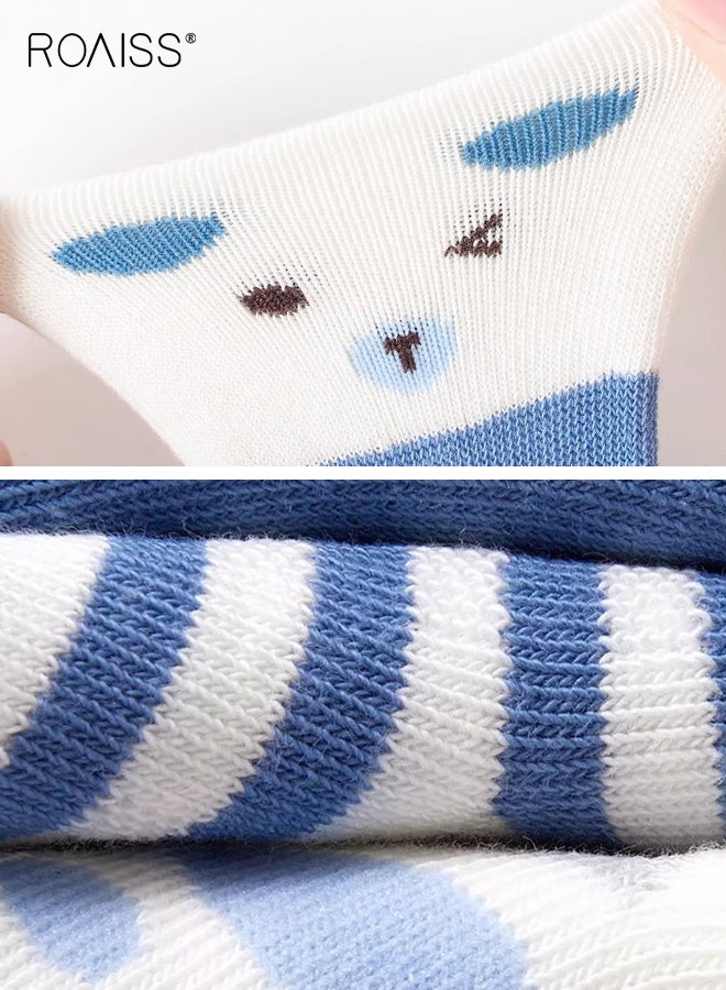 رويس مجموعة من 4 أزواج من الجوارب للأطفال، جوارب بطول منتصف الساق بنقوش جميلة، جوارب طويلة مرنة وناعمة للأطفال الصغار، جوارب طويلة بنقوش كرتونية للجنسين، مناسبة لجميع الفصول - Image 4