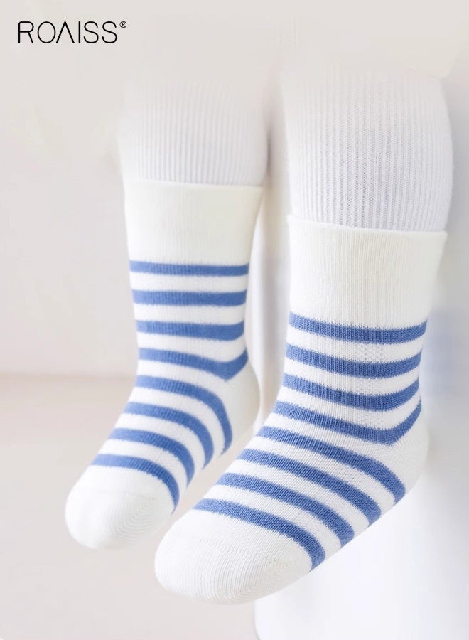 رويس مجموعة من 4 أزواج من الجوارب للأطفال، جوارب بطول منتصف الساق بنقوش جميلة، جوارب طويلة مرنة وناعمة للأطفال الصغار، جوارب طويلة بنقوش كرتونية للجنسين، مناسبة لجميع الفصول - Image 2