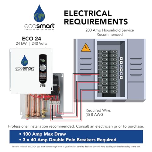 Ecosmart ECO 24 24 KW at 240-Volt Electric Tankless Water Heater with Patented Self Modulating Technology, 17 x 17 x 3.5 - Image 3