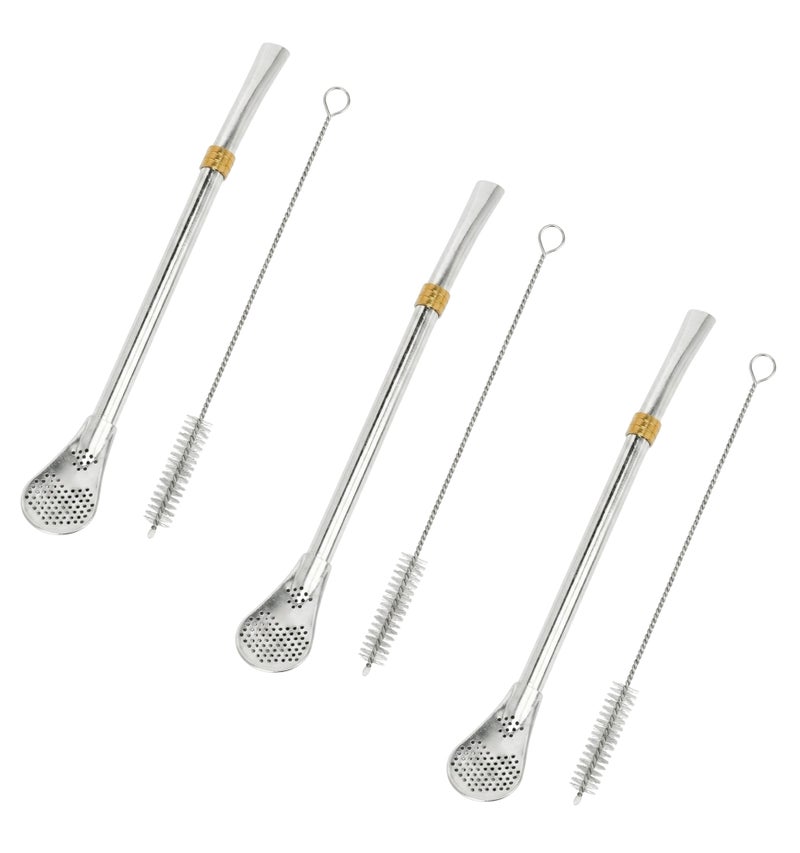 Yerba Mate Straw Stainless Steel with Filter Spoon and Cleaning Brush Pack of 3 - Image 1