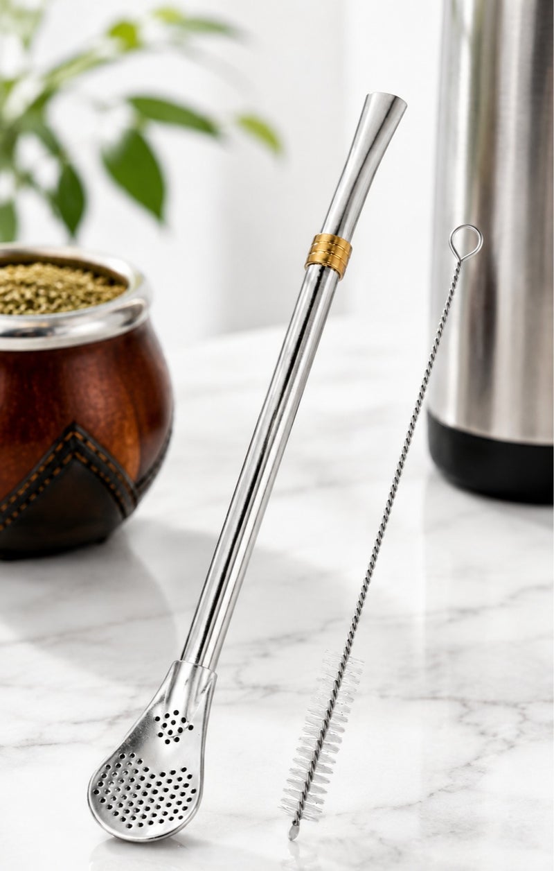 Yerba Mate Straw Stainless Steel with Filter Spoon and Cleaning Brush Pack of 3 - Image 2