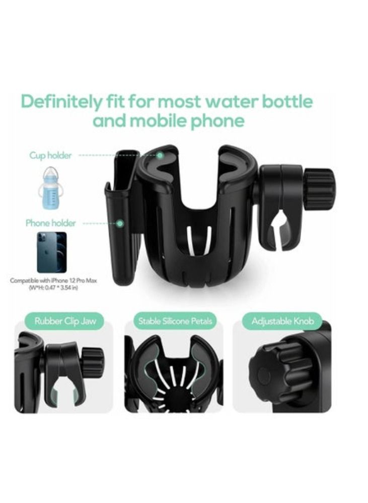 أكاليكس حامل أكواب لعربة الأطفال مع حامل هاتف ، حامل أكواب للدراجة ، 2 في 1 ، عالمي ، لعربة الأطفال ، الدراجة ، الكرسي المتحرك ، السكوتر - Image 3