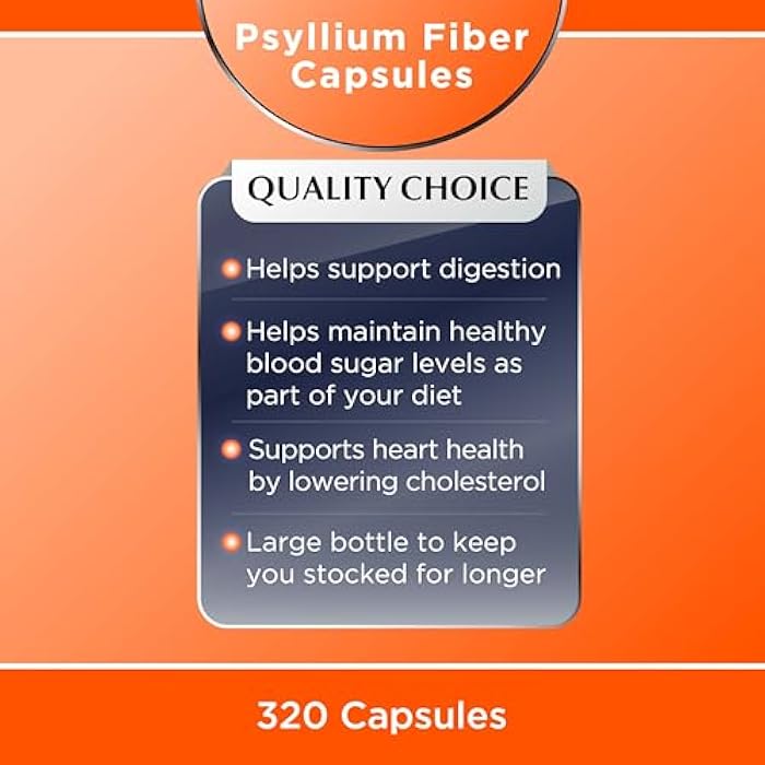 Quality Choice Psyllium Fiber Capsules, 1.8 Grams of 3 in 1 Soluble Fiber per Serving for Regularity. Plant Based Value Size Convenient Daily Supply, 320 Count. - Image 2