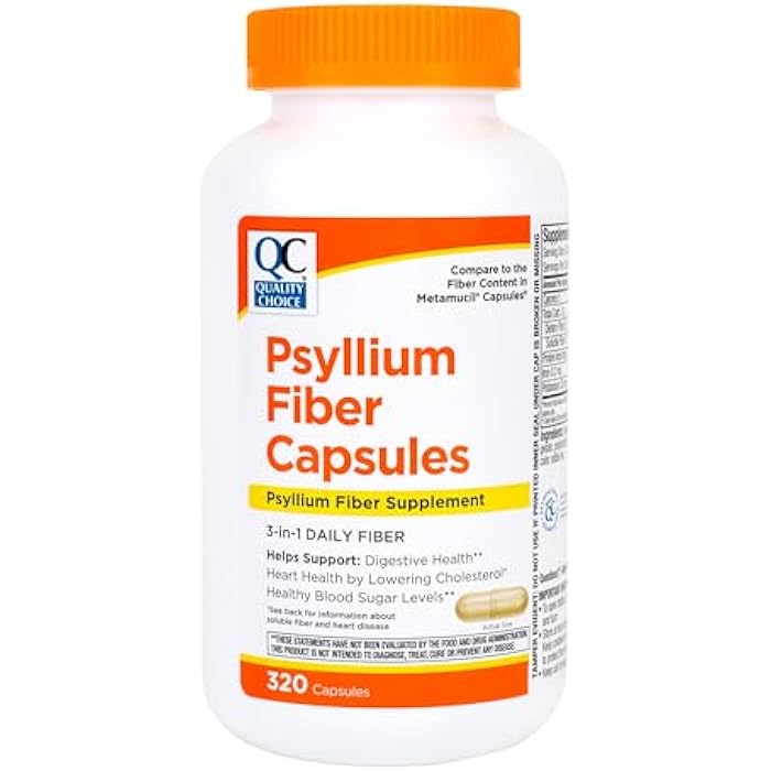 Quality Choice Psyllium Fiber Capsules, 1.8 Grams of 3 in 1 Soluble Fiber per Serving for Regularity. Plant Based Value Size Convenient Daily Supply, 320 Count. - Image 1