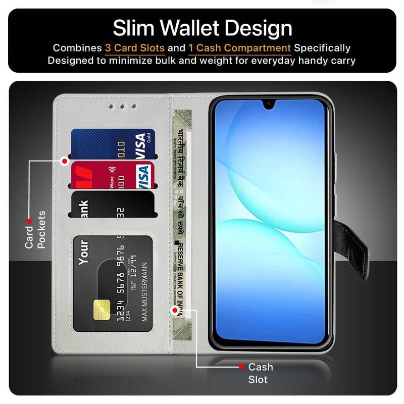 FLIPPED Vegan Leather Flip Case Back Cover for Samsung Galaxy M17 5G | A17 5G | F17 5G (Flexible, Shock Proof | Hand Stitched Leather Finish | Card Pockets Wallet & Stand | Black with Brown) - Image 3