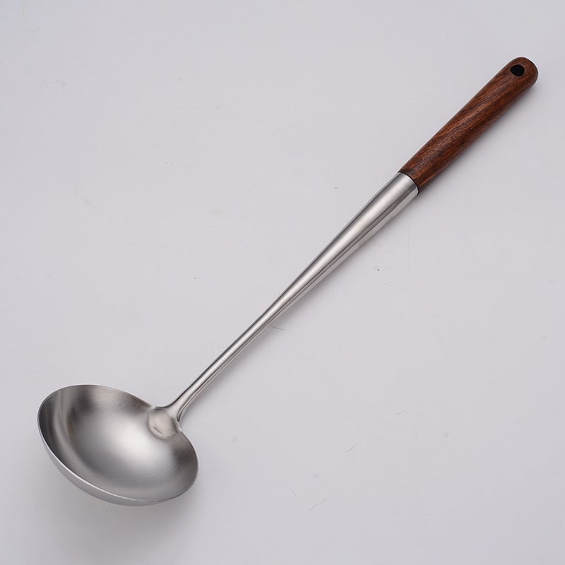 304 Stainless Steel Kitchenware Shovel and Spoon Set Long Wooden Handle Pot Household Cooking Stir-frying Spoon Special for Chef 201 fried spoon 