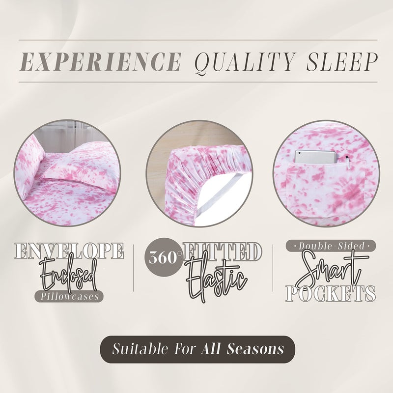 Elegant Comfort Elegant Comfort Aria Tie-Dye 4-Piece Sheet Set  1500 Premium Hotel Quality Microfiber  Spiral Tie-Dye  Soft  Fade and Wrinkle Resistant  Fitted Sheet with Smart Pockets  4PC Tie-Dye Twin XL Light Pink  - Image 4