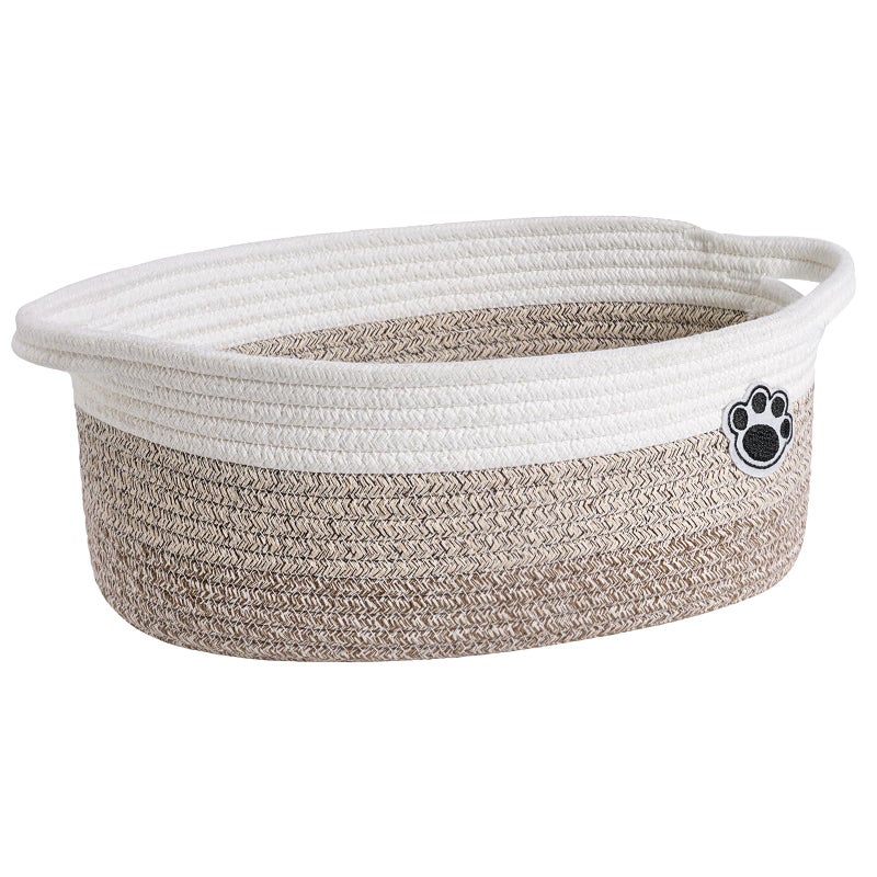 HiChen Dog Toy Basket Small Gift Basket for Baby, Woven Storage Baskets for Dog Cat, Nursery Storage Baskets for Diapers, Towels, 12"x 8" x 5" Mixed-Brown - Image 1