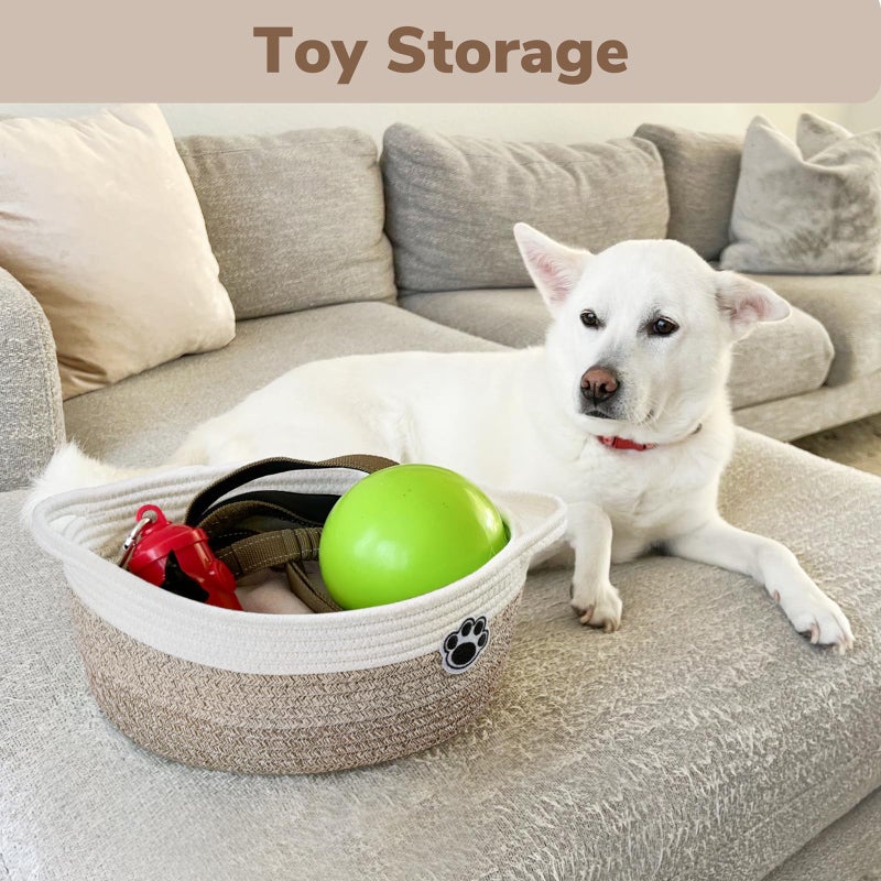 HiChen Dog Toy Basket Small Gift Basket for Baby, Woven Storage Baskets for Dog Cat, Nursery Storage Baskets for Diapers, Towels, 12"x 8" x 5" Mixed-Brown - Image 2