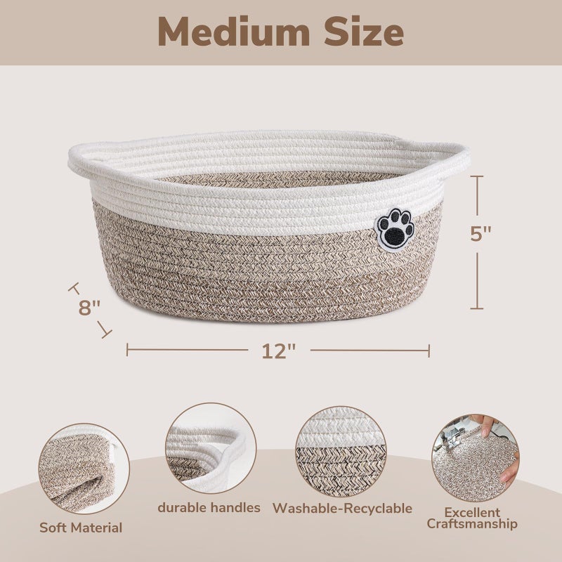 HiChen Dog Toy Basket Small Gift Basket for Baby, Woven Storage Baskets for Dog Cat, Nursery Storage Baskets for Diapers, Towels, 12"x 8" x 5" Mixed-Brown - Image 5