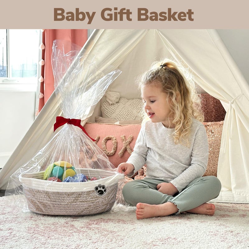 HiChen Dog Toy Basket Small Gift Basket for Baby, Woven Storage Baskets for Dog Cat, Nursery Storage Baskets for Diapers, Towels, 12"x 8" x 5" Mixed-Brown - Image 3